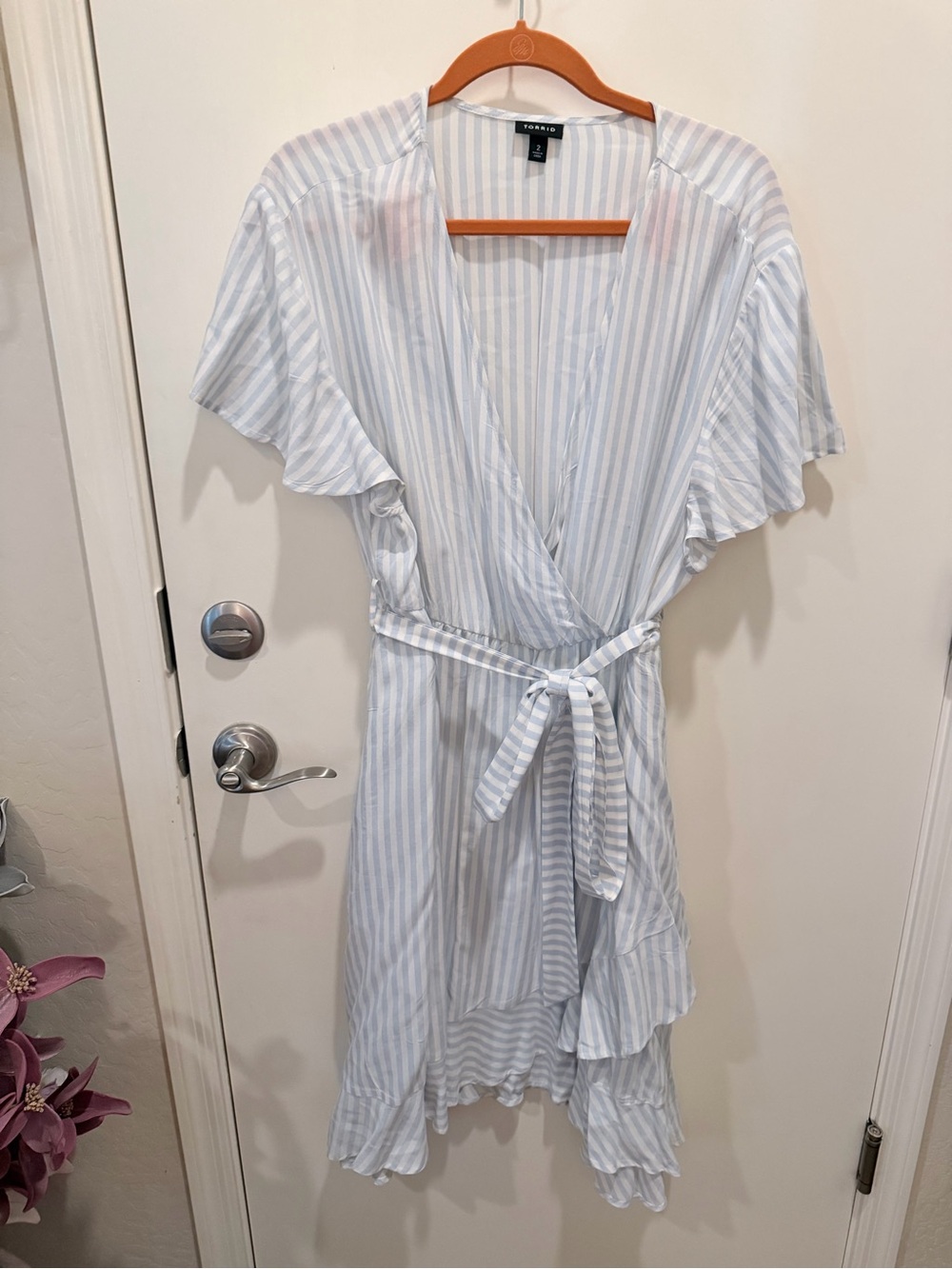 torrid Light Blue & White Striped Wrap Midi Dress